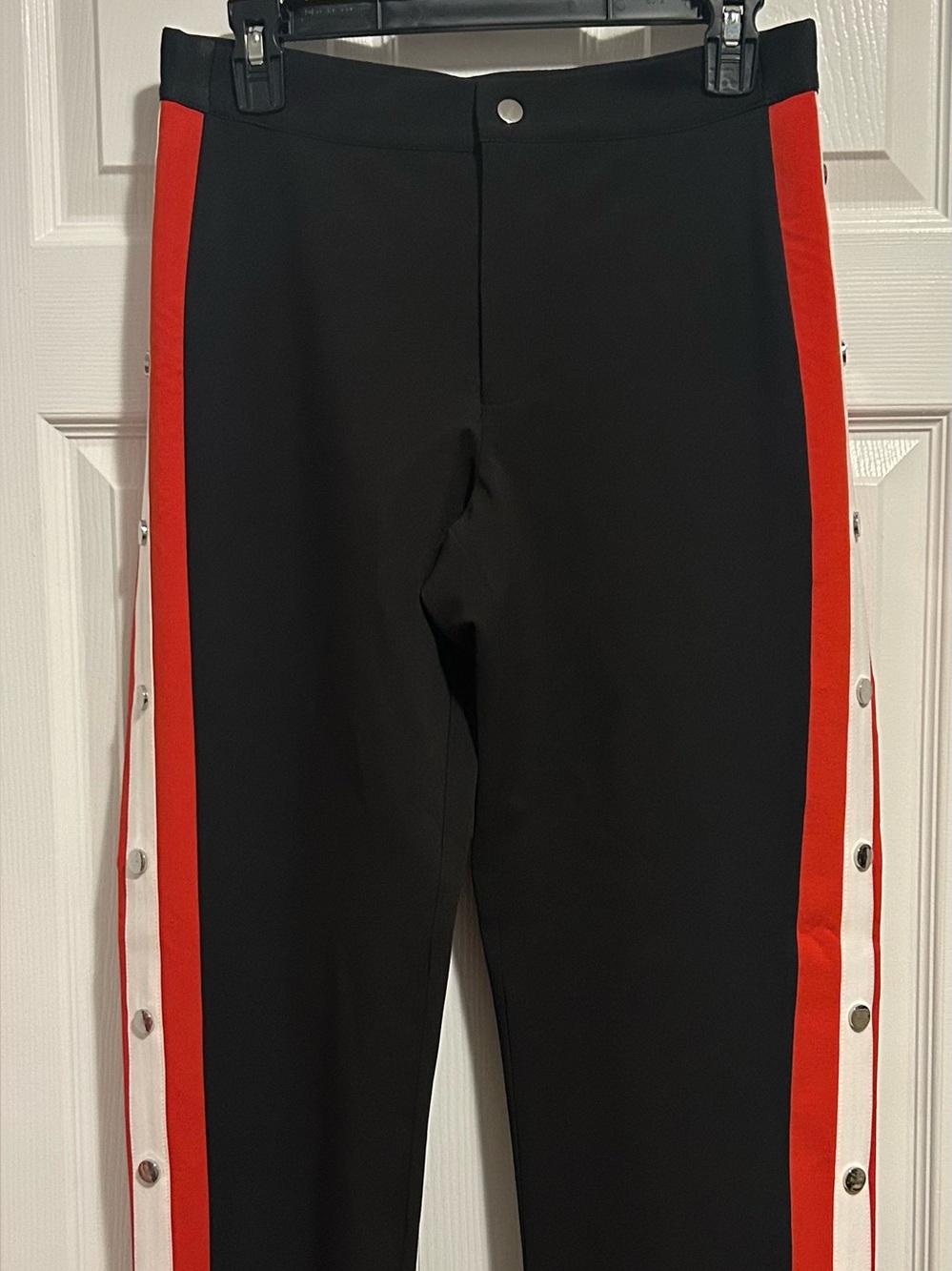 Central Park West Black Tuxedo Dress Pants Red White Stripe Stud Detail S